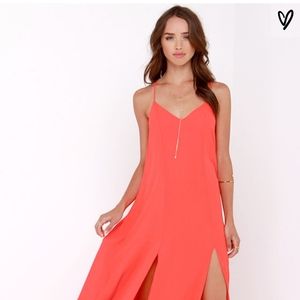 Lulus new medium coral plume oneself maxi dress
